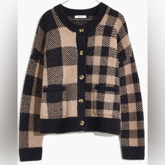 Madewell Plaid-Mix Colburne Cardigan Sweater in Coziest Yarn 
Heather Shadow XS - Picture 4 of 13